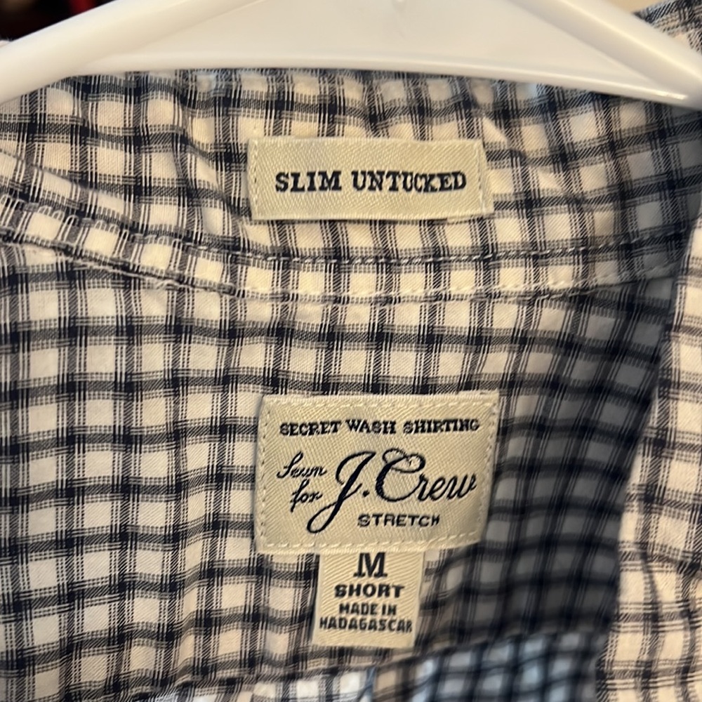 J. Crew Black & White Checkered Button Down Untucked Stretch Mens Shirt